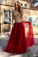Red Two Piece A Line Floor Length Layers Appliques Prom Dresses