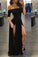 Sexy Black A Line Floor Length Off The Shoulder Simple Prom Dresses With Sleeves