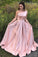 Pink A Line Brush Train One Shoulder Sleeveless Prom Dresses