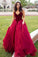 Chic Burgundy Sweetheart Lace Up Tulle A Line Ball Gown Prom Dresses