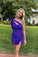 Purple One Shoulder Long Sleeve Sequins Short Homecoming Dresses