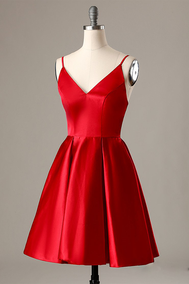 A-Line Spaghetti Straps Homecoming Dresses Damaris Short Red With Pockets