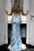 Navy Blue Formal Dresses V Neck Backless Mermaid Prom Dresses with Sequins