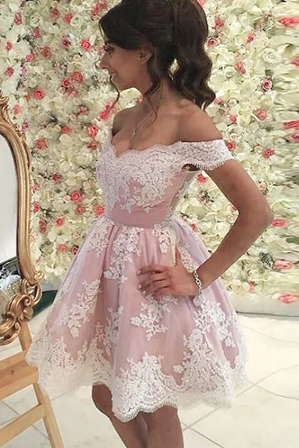 Cute Lace Sleeveless A line With Appliques Homecoming Dresses