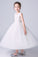 Elegant White Appliques Sleeveless Tulle Satin Ankle Length Flower Girl Dresses