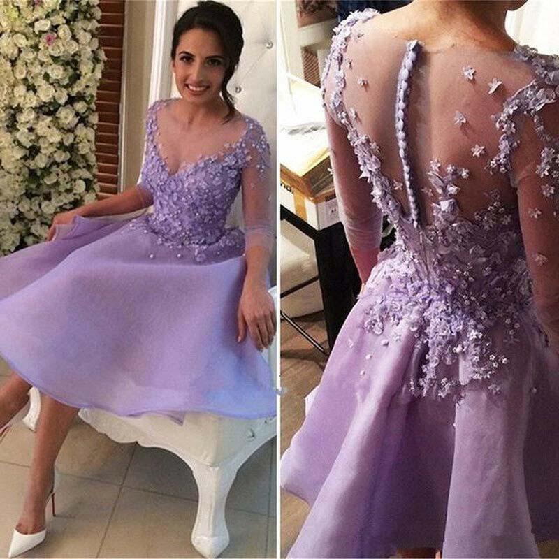 Gorgeous Lavender Scoop Neckline Covered Buttons Nataly Homecoming Dresses 3/4 Sleeves Knee-Length Short CD07