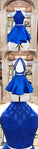 Sparkly Halter Ingrid Homecoming Dresses Royal Blue Two Piece Cute CD09