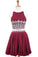 Sweet Party A-Line Scoop Neck Sleeveless Homecoming Dresses Chiffon Monica Beaded Crystals Burgundy Two Piece Short CD10031