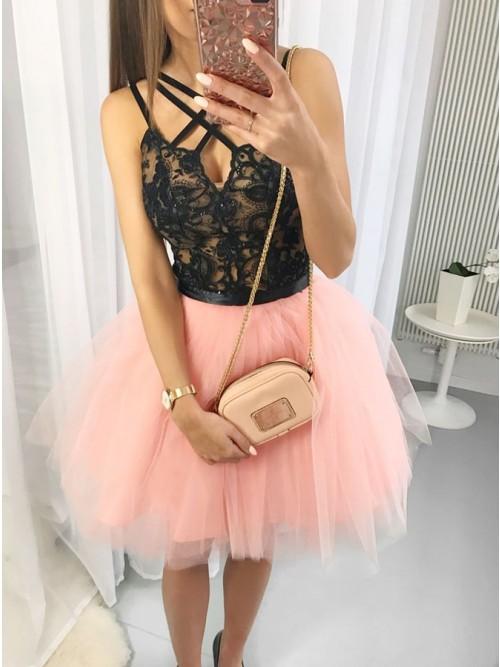 A-Line Cross Beatrice Homecoming Dresses Lace Pink Neck Tulle With Beading CD10269