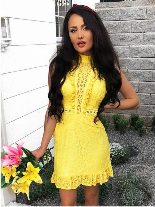 Sheath High Lace Homecoming Dresses Ariel Neck Yellow CD10290