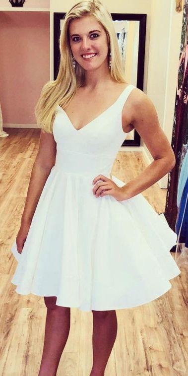 A-Line Homecoming Dresses Scarlet V-Neck White Simple Short Party Dress CD10349