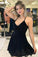 A-Line Spaghetti Lace Genesis Homecoming Dresses Straps Little Black With CD1035
