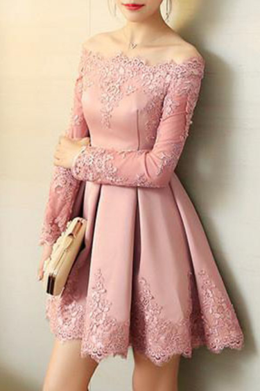 Long Sleeves With Celia Satin Homecoming Dresses A Line Applique CD10379