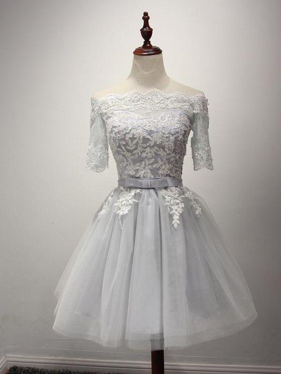 Gray Short Homecoming Dresses Louise Lace Dress CD10425