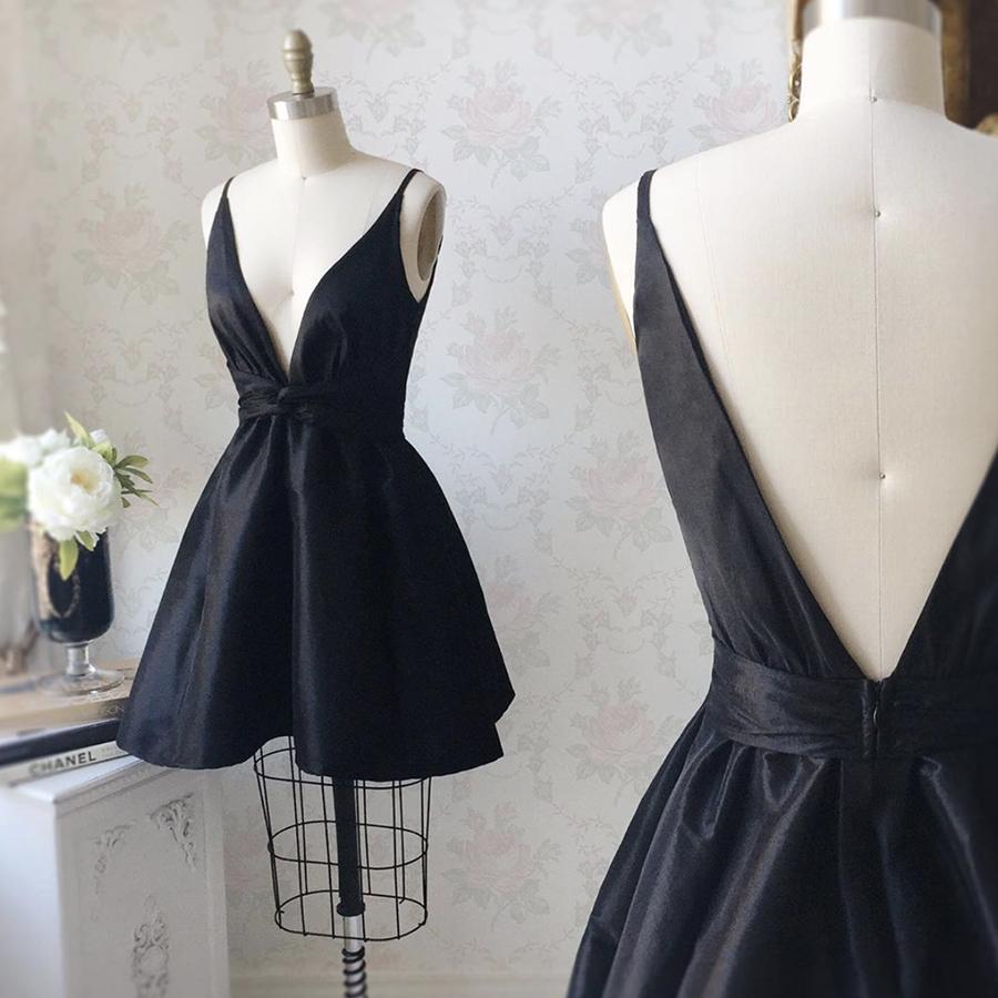 BLACK SATIN SHORT Homecoming Dresses Micaela DRESS PARTY DRESS CD10456