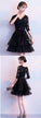 Black Homecoming Dresses Lace Lesly V Neck Tulle Short Dress Black CD1054
