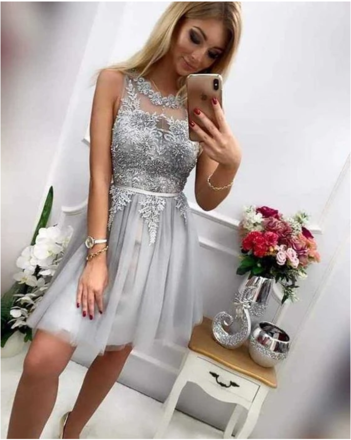 Stylish Tulle Short Homecoming Dresses Rayne With Appliques CD10550