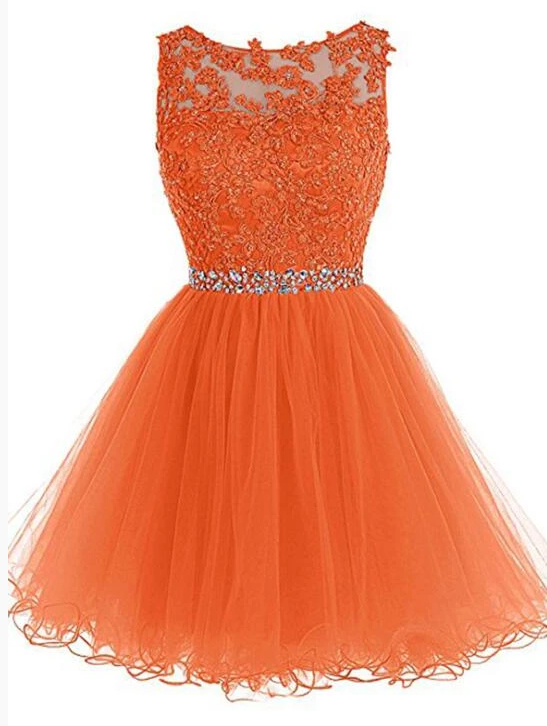 Round Neckline Orange Tulle Beaded Short Party Homecoming Dresses Kenya Dress Graduation Dress CD10581