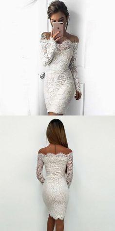 Off-The-Shoulder Long Sleeves White Lace Reagan Homecoming Dresses CD10628
