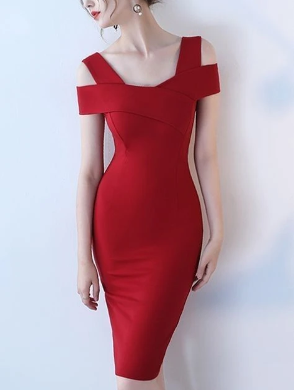 Sexy Red Sheath Dress Red Evening Abby Satin Homecoming Dresses Dress CD10713