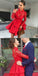 A-Line High Neck Long Sleeves Satin Macie Homecoming Dresses Lace Red With CD10833