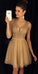 Elegant V-Neck Faith Homecoming Dresses Champagne Short With Beading CD10862