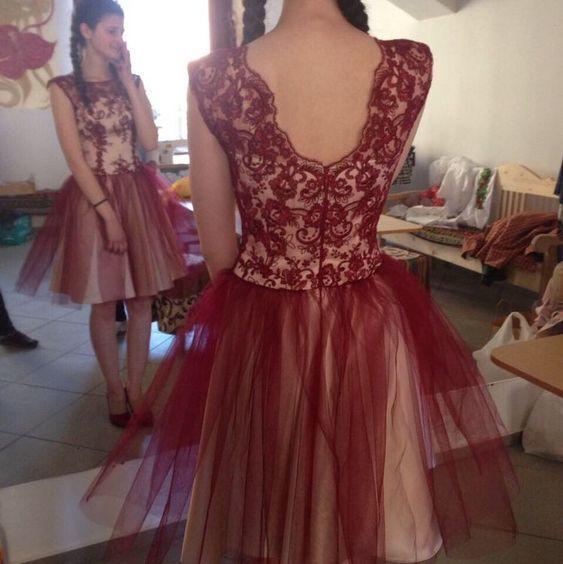 Tulle Burgundy Elegant Homecoming Dresses Katelyn Short CD10937