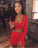 A-Line V Neck Short Two Piece Homecoming Dresses Hayley Red CD10964