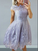 A-Line Bateau Homecoming Dresses Olive Cap Sleeves Lilac With Appliques CD1107