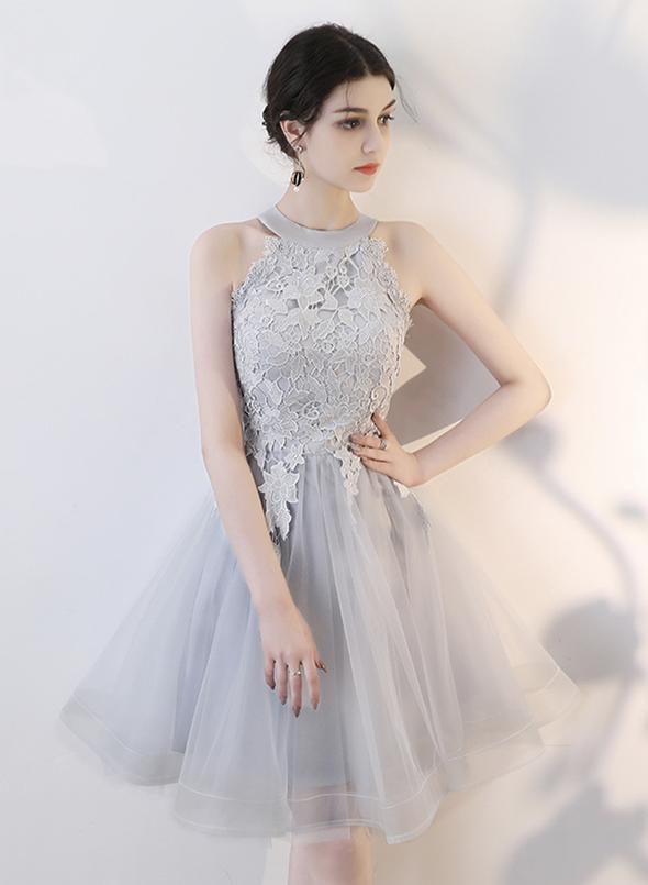 Cute Gray Tulle Short Lizeth Homecoming Dresses Party Dress CD11114