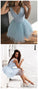 Cute Liz Homecoming Dresses V-Neck Light Blue Tulle A-Line Tulle Party Dress CD1114