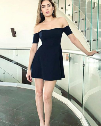 A-Line Off-The-Shoulder Short Sleeves Short Black Homecoming Dresses Zaria Simple CD1117