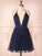 V Neck Navy Blue Short Dresses Homecoming Dresses Danika A Line Navy Blue CD11212