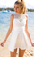A-Line Jewel Sleeveless Short Open Back Mildred Homecoming Dresses Lace Satin White Stretch With CD1121