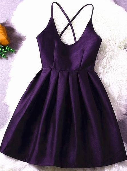 Satin Lia Homecoming Dresses Beautiful Dark Purple Short CD11225