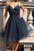 SIMPLE DARK BLUE TULLE SHORT BLUE Reyna Homecoming Dresses FORMAL DRESS CD11271