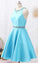 Blue Short Dress Blue Short Party Gown With Beads Belt Satin Homecoming Dresses Penelope CD1141