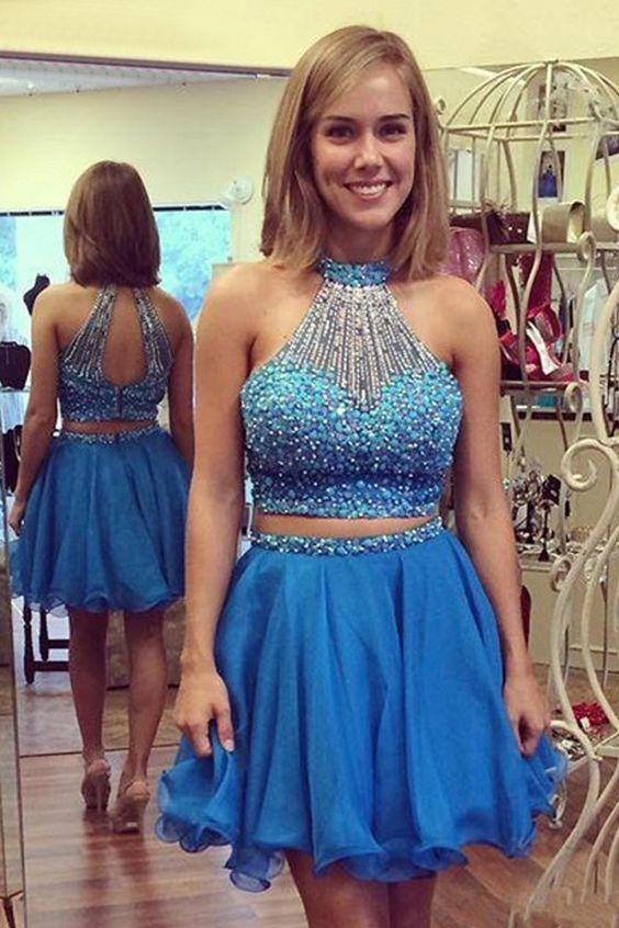 Halter Sleeveless With Heaven Two Pieces Homecoming Dresses Beaded CD11460