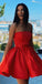 Satin Jacqueline Homecoming Dresses Simple Red Strapless Short Formal CD11564