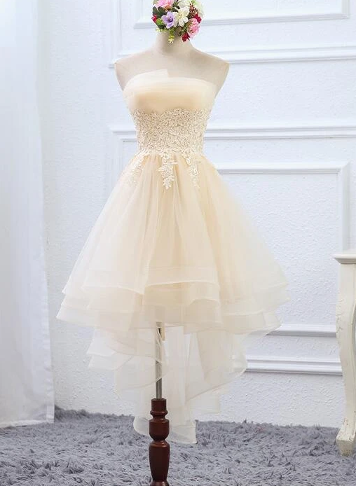 Light Champagne High Low Tulle Layers Homecoming Dresses Ayanna CD11644