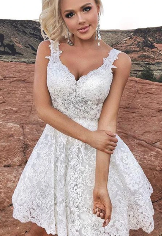 Cute Diana Lace Homecoming Dresses V Neck Short White CD11741