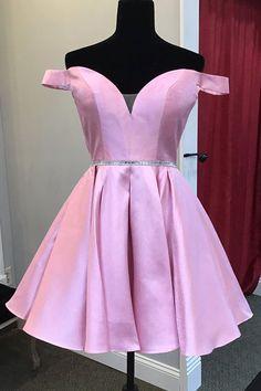 Beaded Pink Homecoming Dresses Catalina Waist Off The Shoulder CD11793