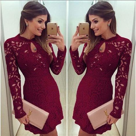 Sexy Lace Homecoming Dresses Nevaeh Cocktail Women Casual Dress Evening Long Sleeve Bodycon Mini Short CD11874