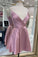 V-Neck Pleated Dusty Rose Short Party Dress Homecoming Dresses Sarahi CD11948