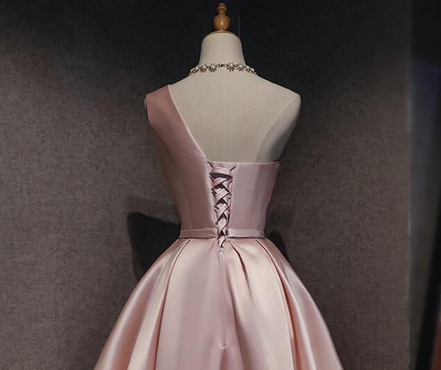 One Pink Denisse Satin Homecoming Dresses Shoulder CD12022