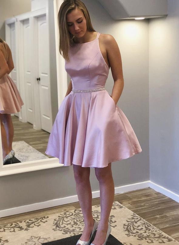 Short Dress Satin Pink Homecoming Dresses Elyse CD12086