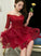 Charming Wine Red Short Sleeves Tulle Homecoming Dresses Angelina Layer Party Dress CD12260