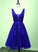 Lovely Blue Lace Homecoming Dresses Mignon V-Neckline Applique CD12263