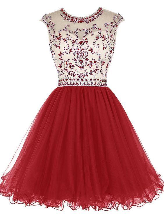 Red Homecoming Dresses Ginny Tulle Beading CD12417