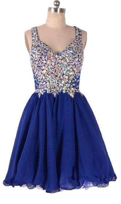 Camryn Homecoming Dresses Royal Blue Zippers Sleeveless Tulle Rhinestone Above-Knee CD12435